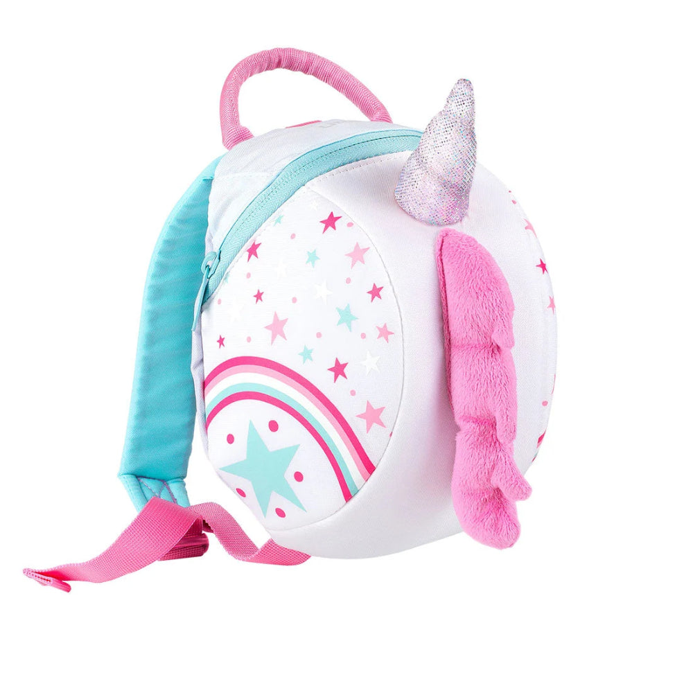 Animal Toddler Backpack kinderrugzak in de vorm van een roze eenhoorn met een gouden hoorn en comfortabele schouderbanden