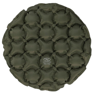 Highlander Pak-Pad Air Seat olijfgroen opblaasbaar zitkussen, compact en lichtgewicht voor outdoor gebruik