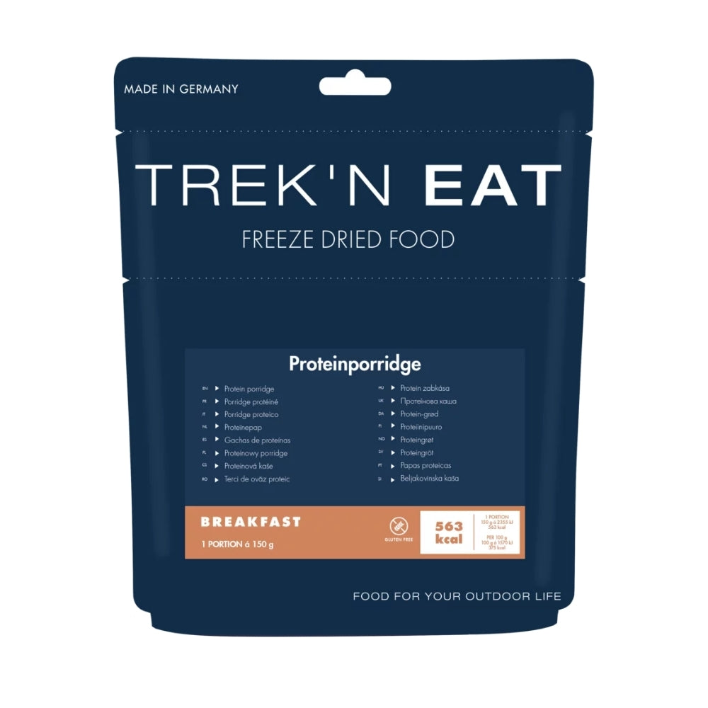 Trek n Eat Protein Porridge eiwitrijke gevriesdroogde outdoor havermoutmaaltijd in een compacte stazak
