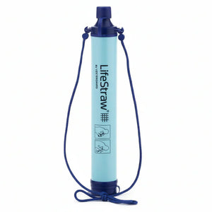 Klassieke LifeStraw Personal Waterfilter in het herkenbare outdoor blauwe design.