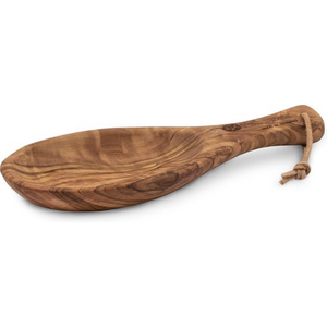 Petromax olijfhouten bord van 25 cm met unieke houtnerf, ideaal als duurzaam outdoor servies voor kamperen en buiten eten.