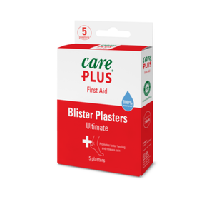 Care Plus Blister Plasters Ultimate rood-witte kartonnen verpakking met 5 waterdichte blarenpleisters