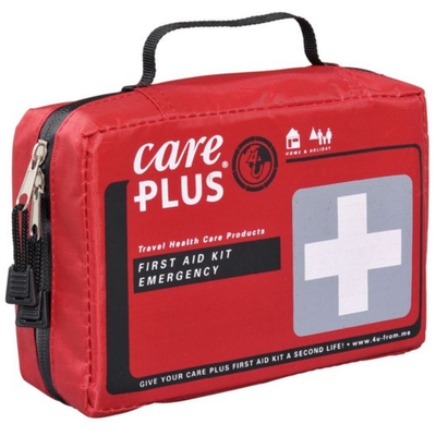 Care Plus First Aid Kit Emergency rode compacte EHBO-tas met rits, handvat en groot wit kruis logo
