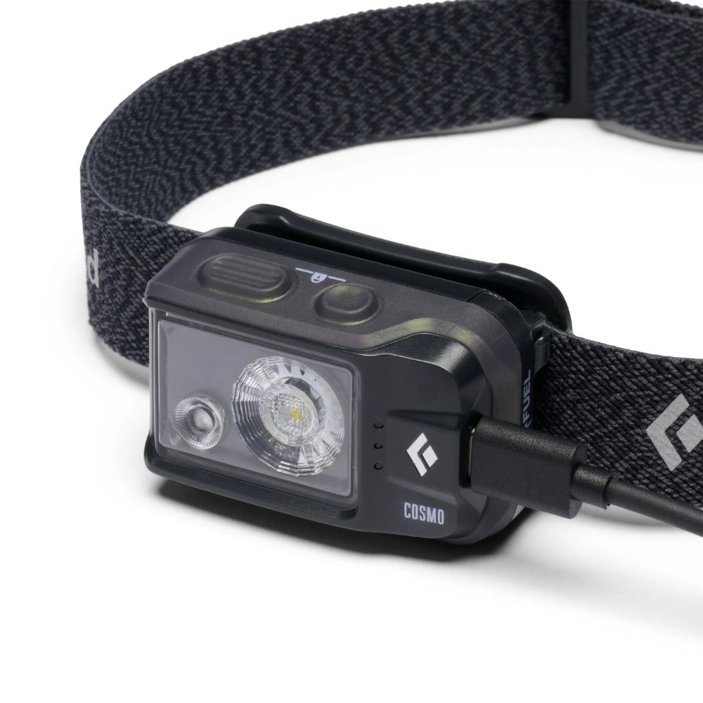   Black Diamond Cosmo 350 LED hoofdlamp met een lichtopbrengst van 350 lumen en verstelbare hoofdband