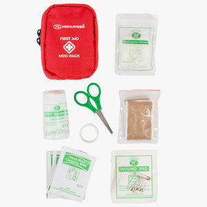 Highlander First Aid Mini Pack compacte outdoor EHBO-set in een rood etui met rits en medische basisbenodigdheden2