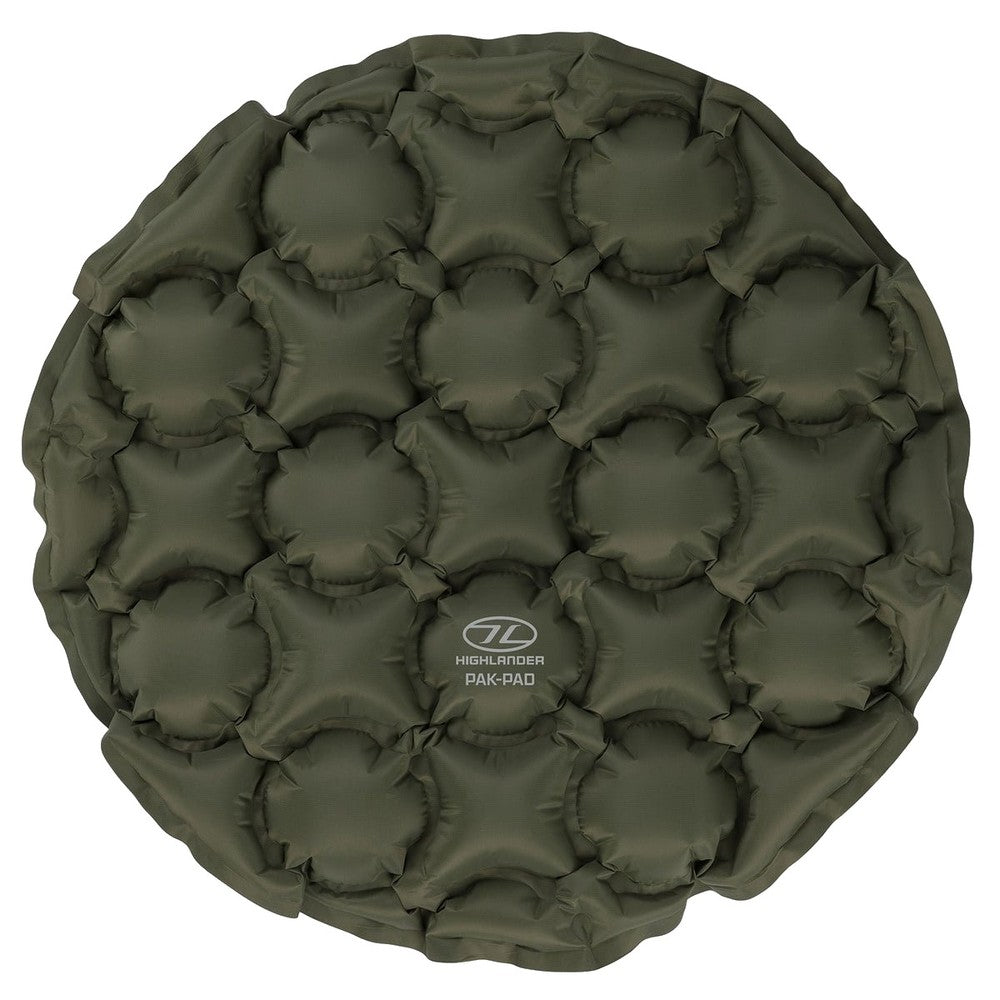 Highlander Pak-Pad Air Seat olijfgroen opblaasbaar zitkussen, compact en lichtgewicht voor outdoor gebruik