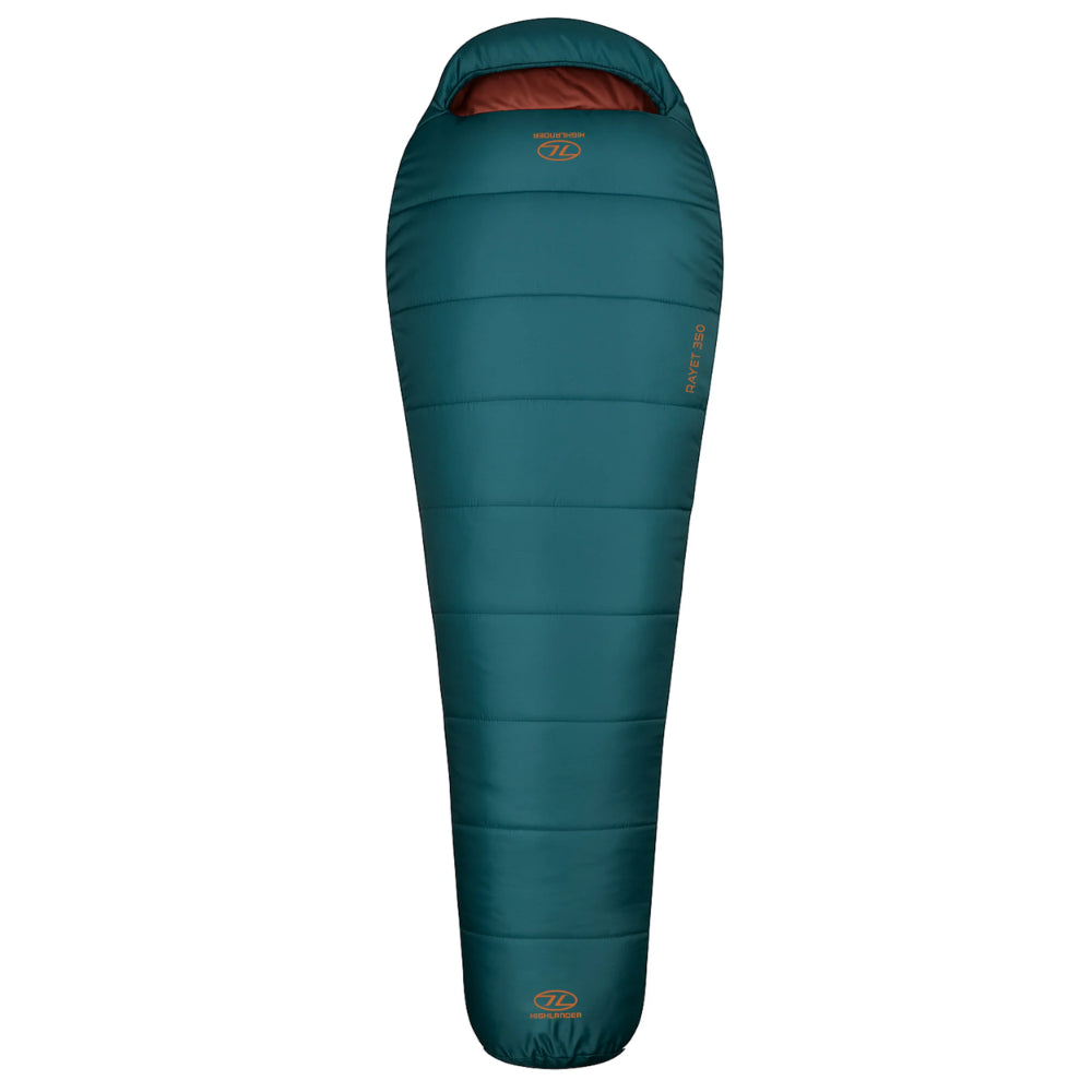 Highlander Rayet 350 comfortabele kampeerslaapzak in de kleur Pine Green met rits en warme vulling