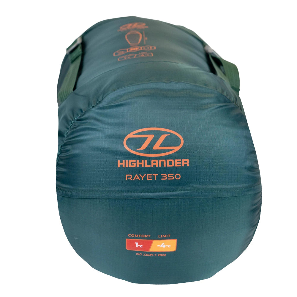 Highlander Rayet 350 comfortabele kampeerslaapzak in de kleur Pine Green met rits en warme vulling8