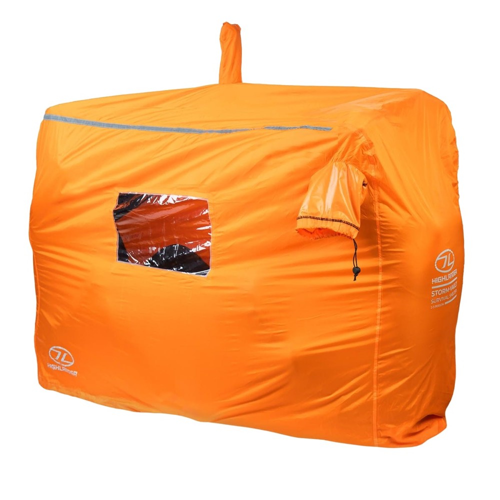 Highlander Storm Vault Survival Shelter opvallende oranje noodtent voor snelle beschutting en overleving in de natuur