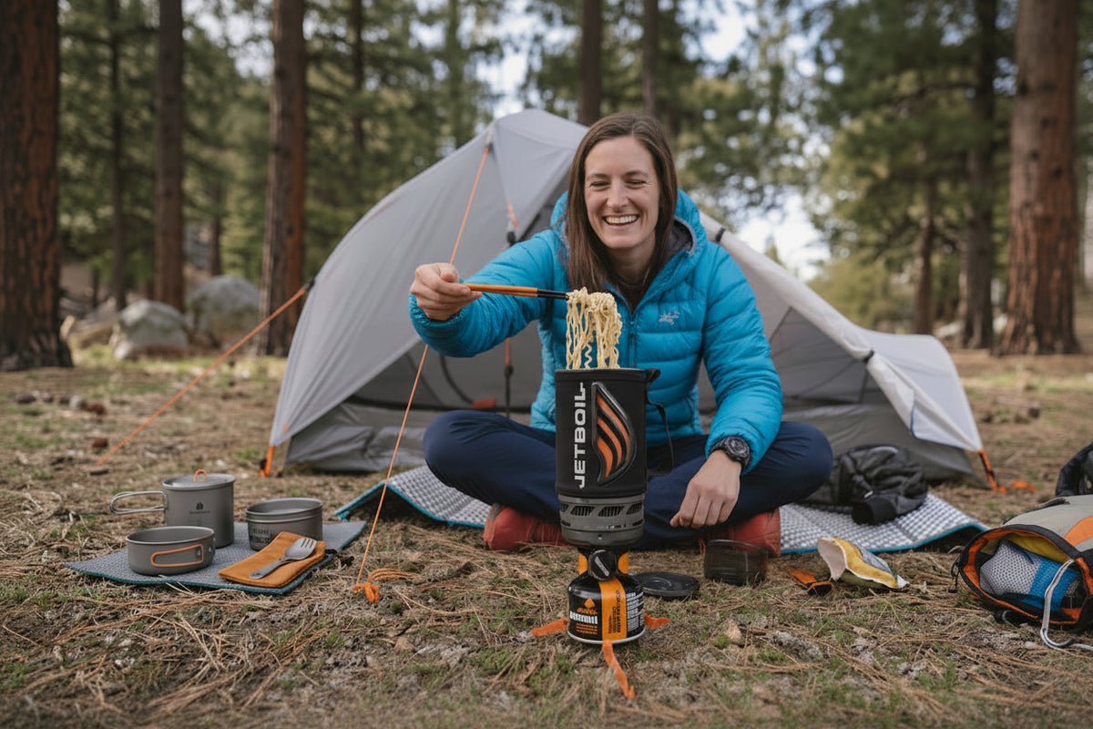 Jetboil compacte en snelle outdoor gasbrander met brandstofbeker en piëzo-ontsteking voor kamperen