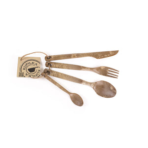 Kupilka Cutlery Set vierdelige duurzame outdoor bestekset in bruine natuurfiber composiet uitvoering