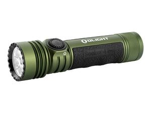 Olight Seeker 4 Pro OD Green oplaadbare LED zaklamp in olijfgroen met rotatieschakelaar en zwarte grip