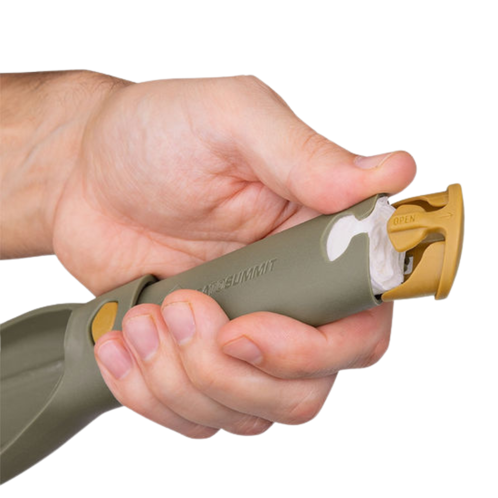Sea to Summit Pocket Trowel Burnt Olive hand handig opbergvak in de handgreep van de schop   