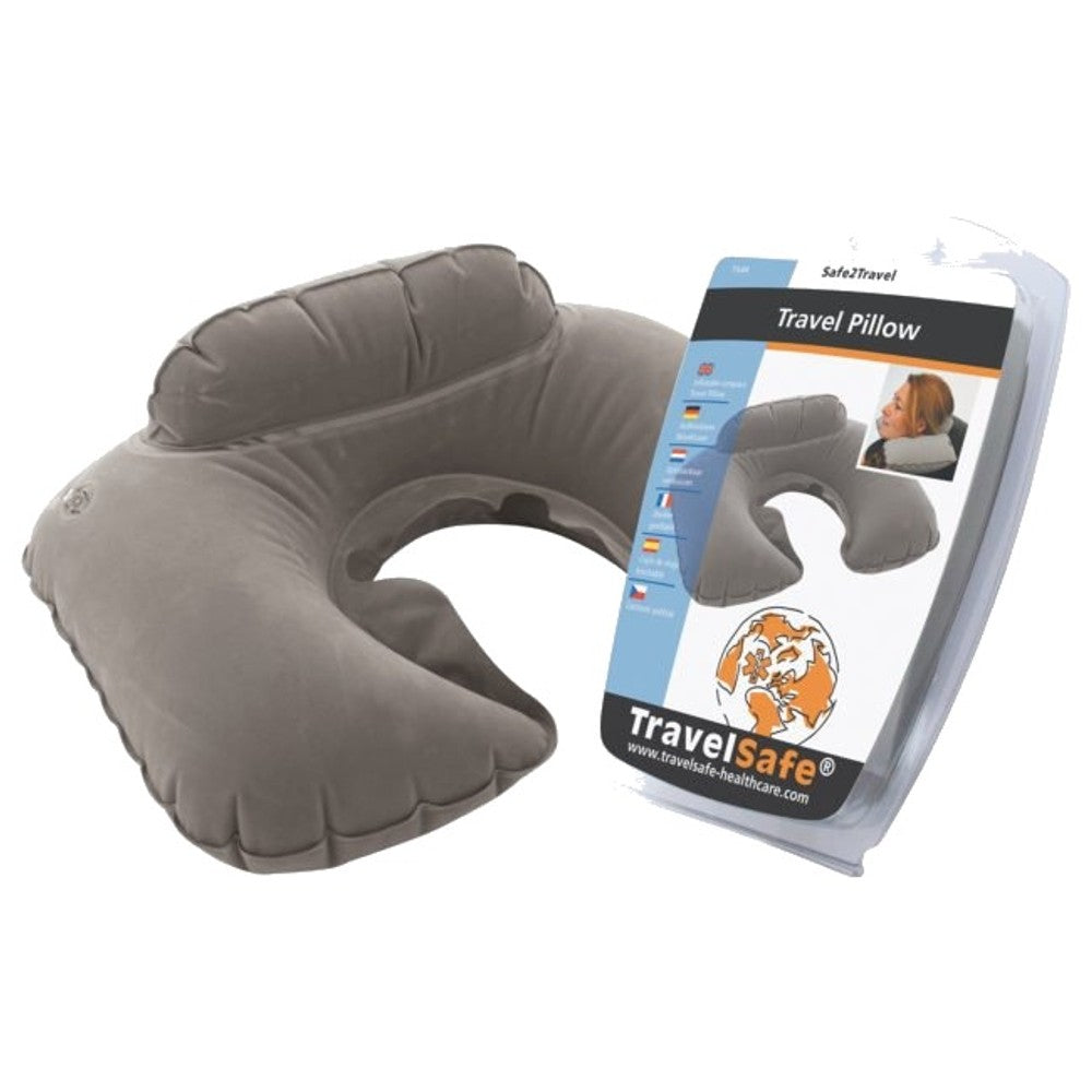 TravelSafe Travel Pillow grijs opblaasbaar nekkussen in hoefijzervorm voor comfortabele nekondersteuning tijdens het reizen 3
