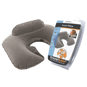 TravelSafe Travel Pillow grijs opblaasbaar nekkussen in hoefijzervorm voor comfortabele nekondersteuning tijdens het reizen 3