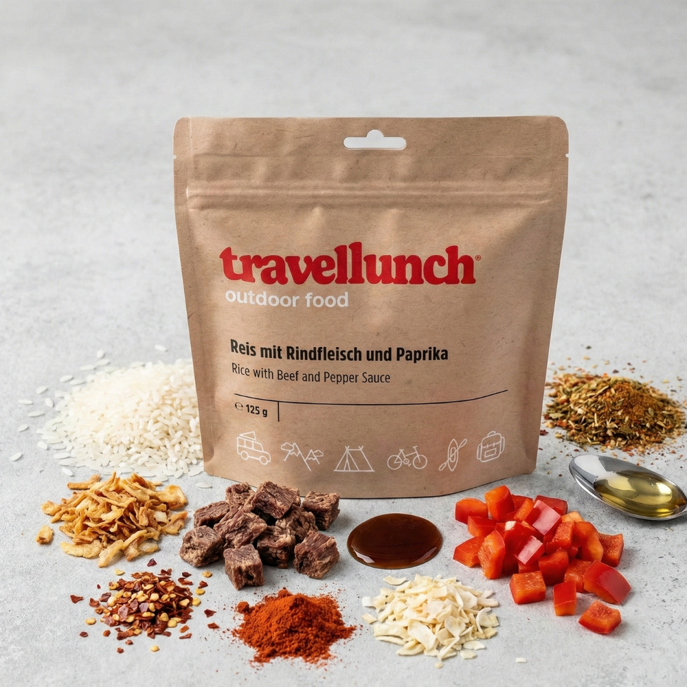 Travellunch • Rijst met rundvlees en paprika • Trekking maaltijd
