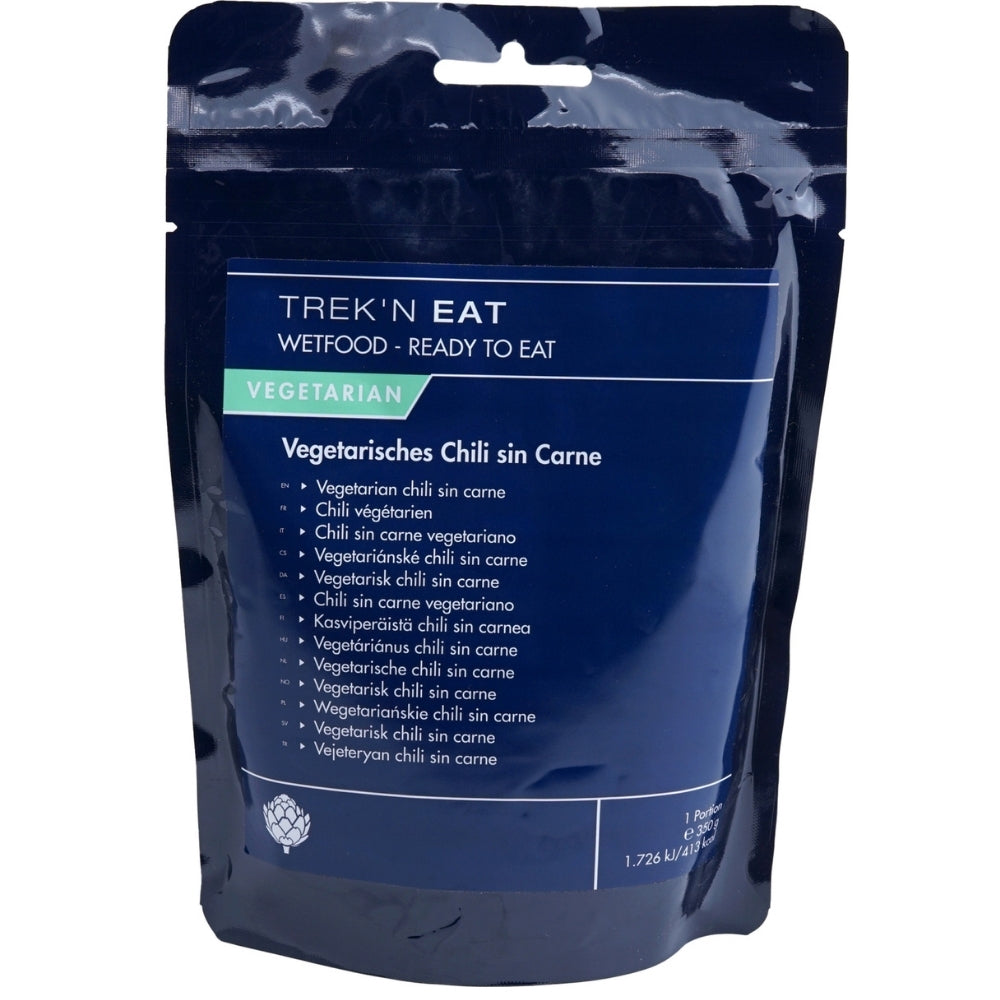 Trek'n Eat Chili Sin Carne kant-en-klare vegetarische outdoor maaltijdverpakking met bonen en sojavleessaus