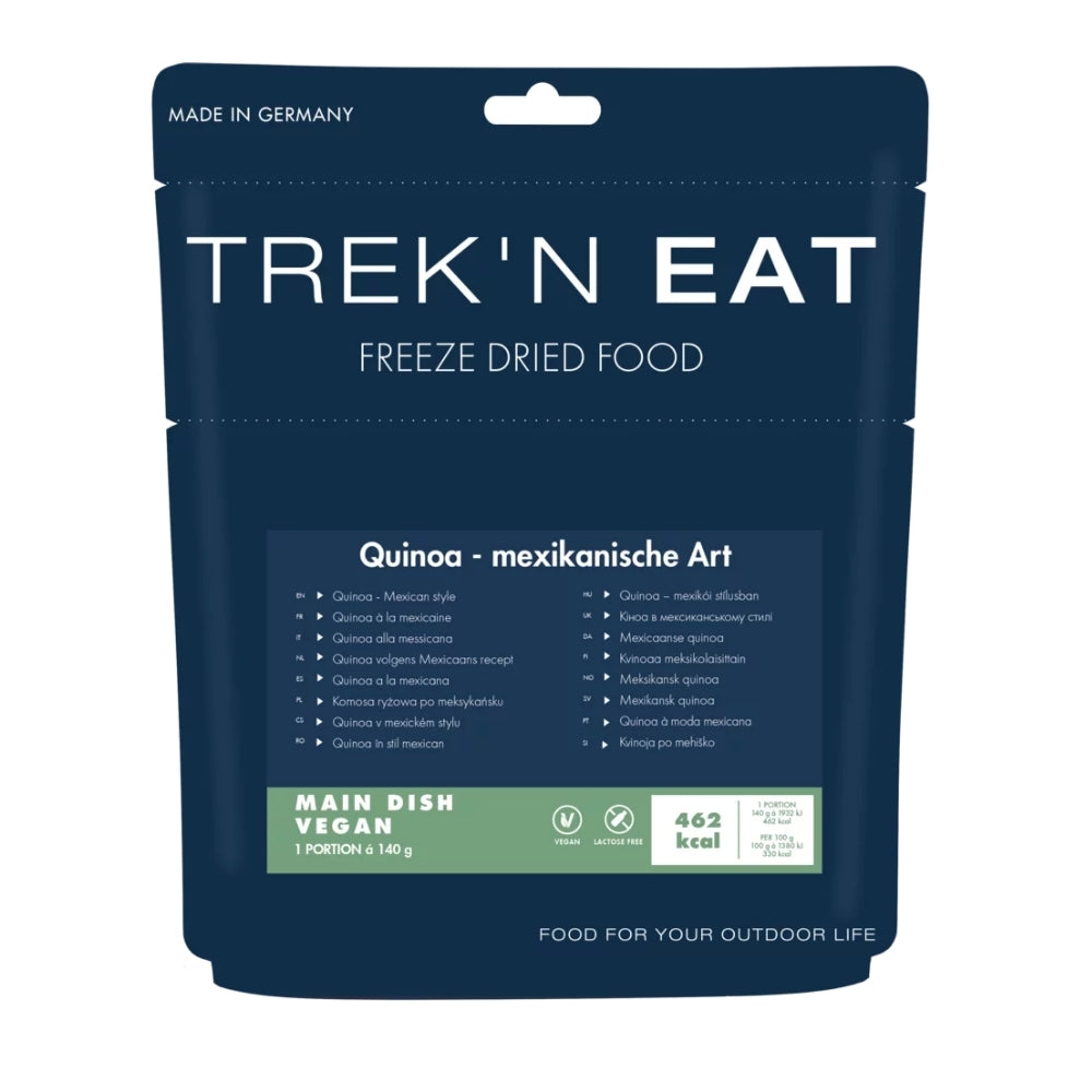 Trek'n Eat Quinoa Mexican Style verpakking met een gevriesdroogde vegetarische maaltijd voor trekking