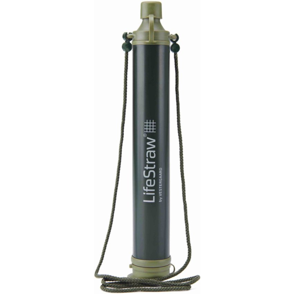 LifeStraw noodpakket waterfilter met handig draagkoord voor outdoor avonturen.
