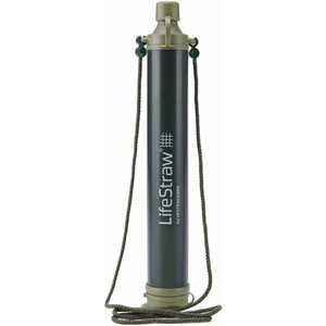 LifeStraw noodpakket waterfilter met handig draagkoord voor outdoor avonturen.