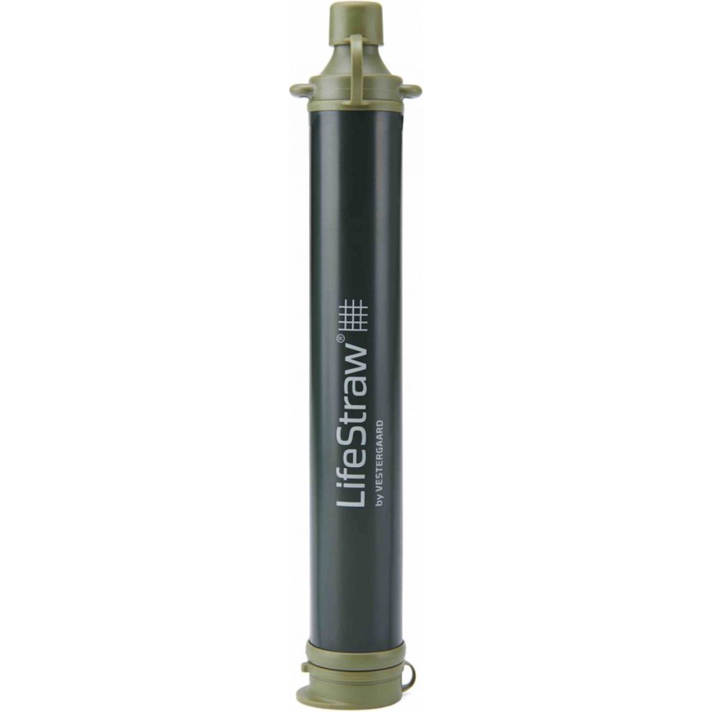 Draagbare blauwe LifeStraw Personal Waterfilter tegen een witte achtergrond.