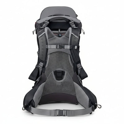Osprey Poco Premium Child Carrier Black comfortabele zwarte kinderdrager met ingebouwd zonnescherm en opbergvak