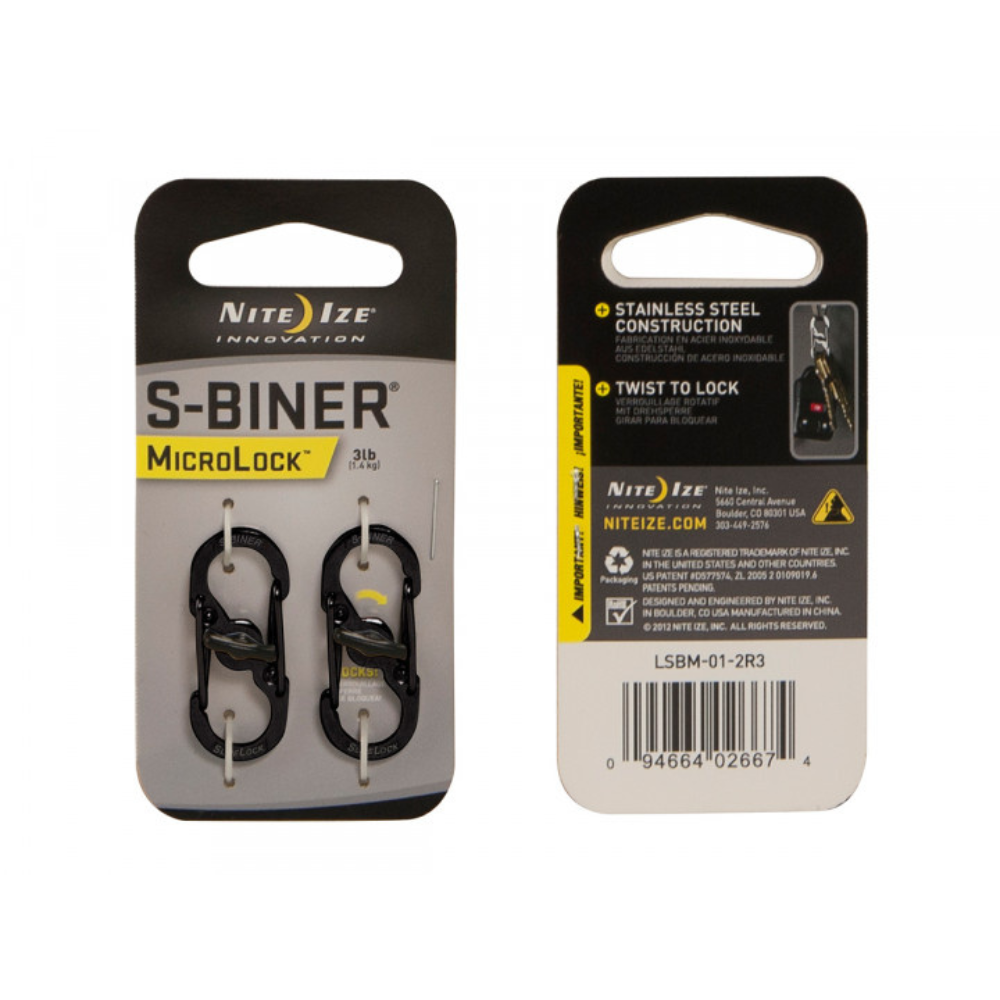 Nite Ize S-biner Karabijnhaak Microlock 2-pack zwart
