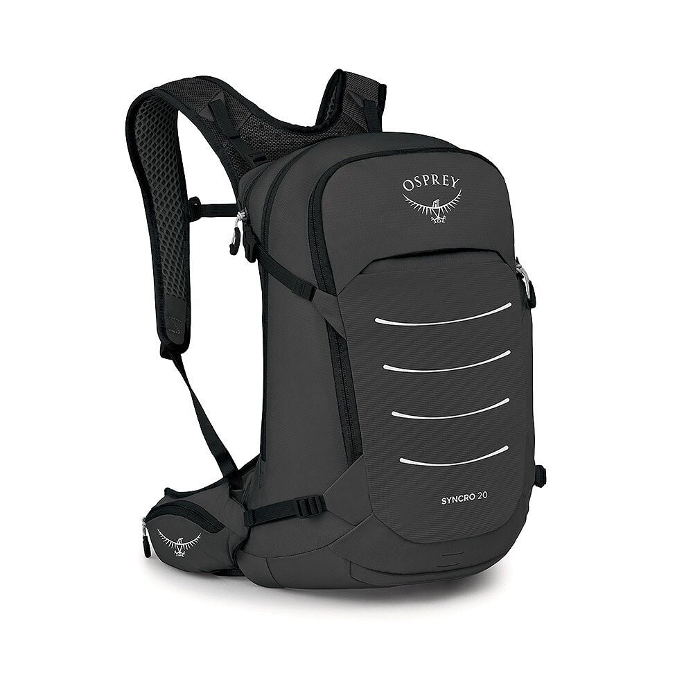 Osprey Syncro 20 Raven Black OS ademende zwarte fietsrugzak van 20 liter met AirSpeed rugpand en regenhoes